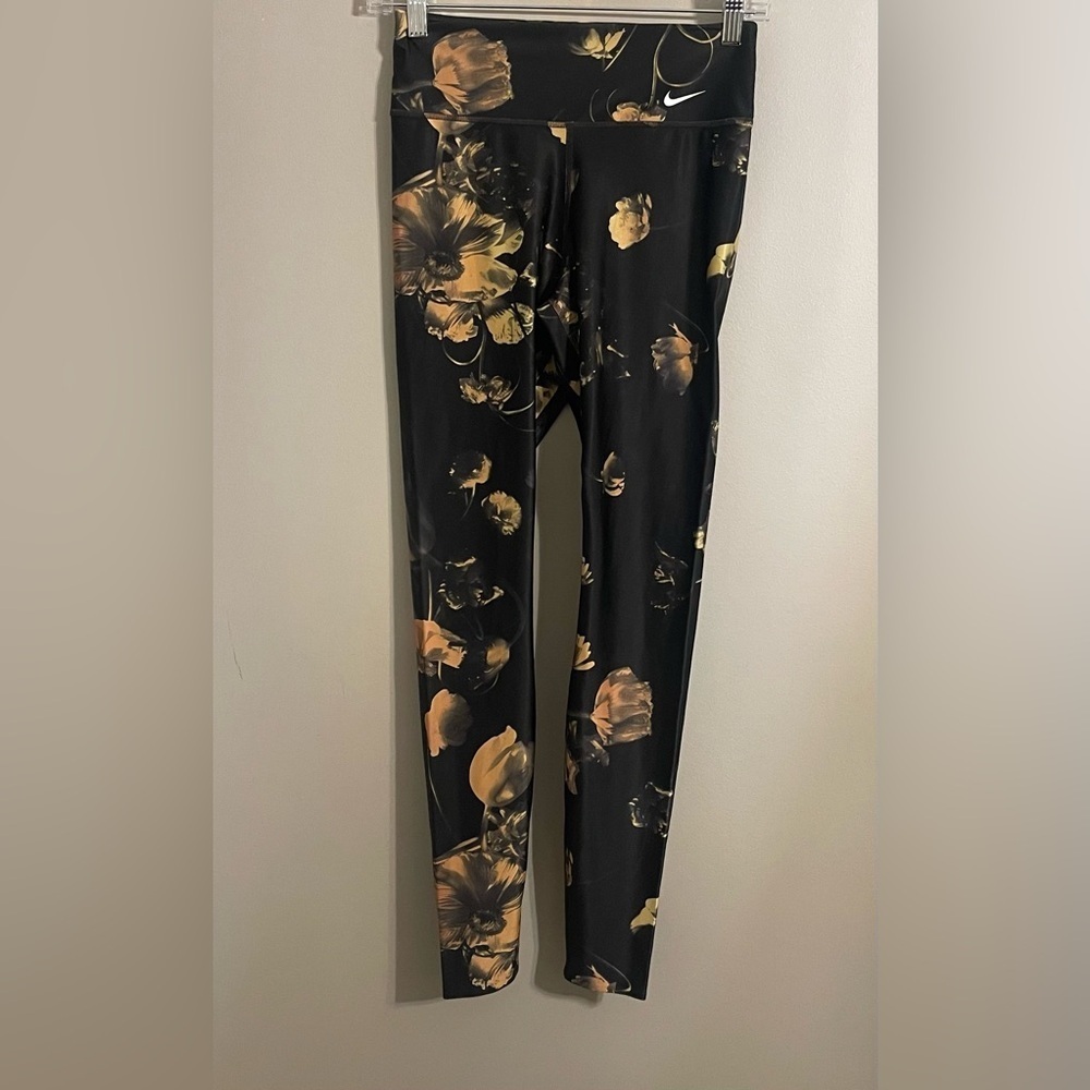 Nike Black and Gold Floral Leggings